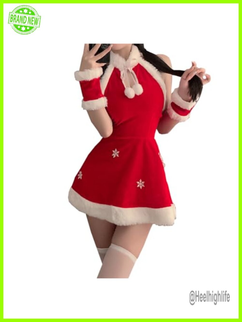 Plush Santa Claus Costume Dress Velvet Snowflake Christmas Cosplay